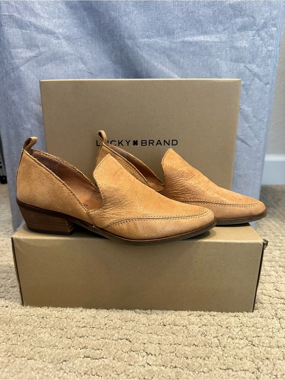 Lucky Brand Women’s Light Tan Suede Slip-On Loafers